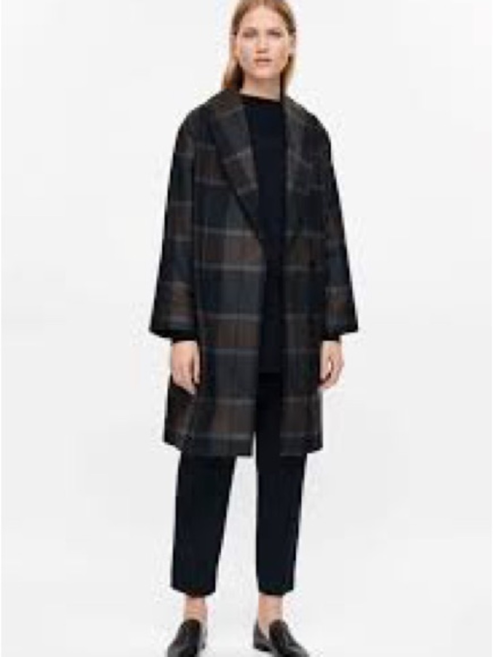 COS Womens Plaid Wool Coat in Black and Brown S